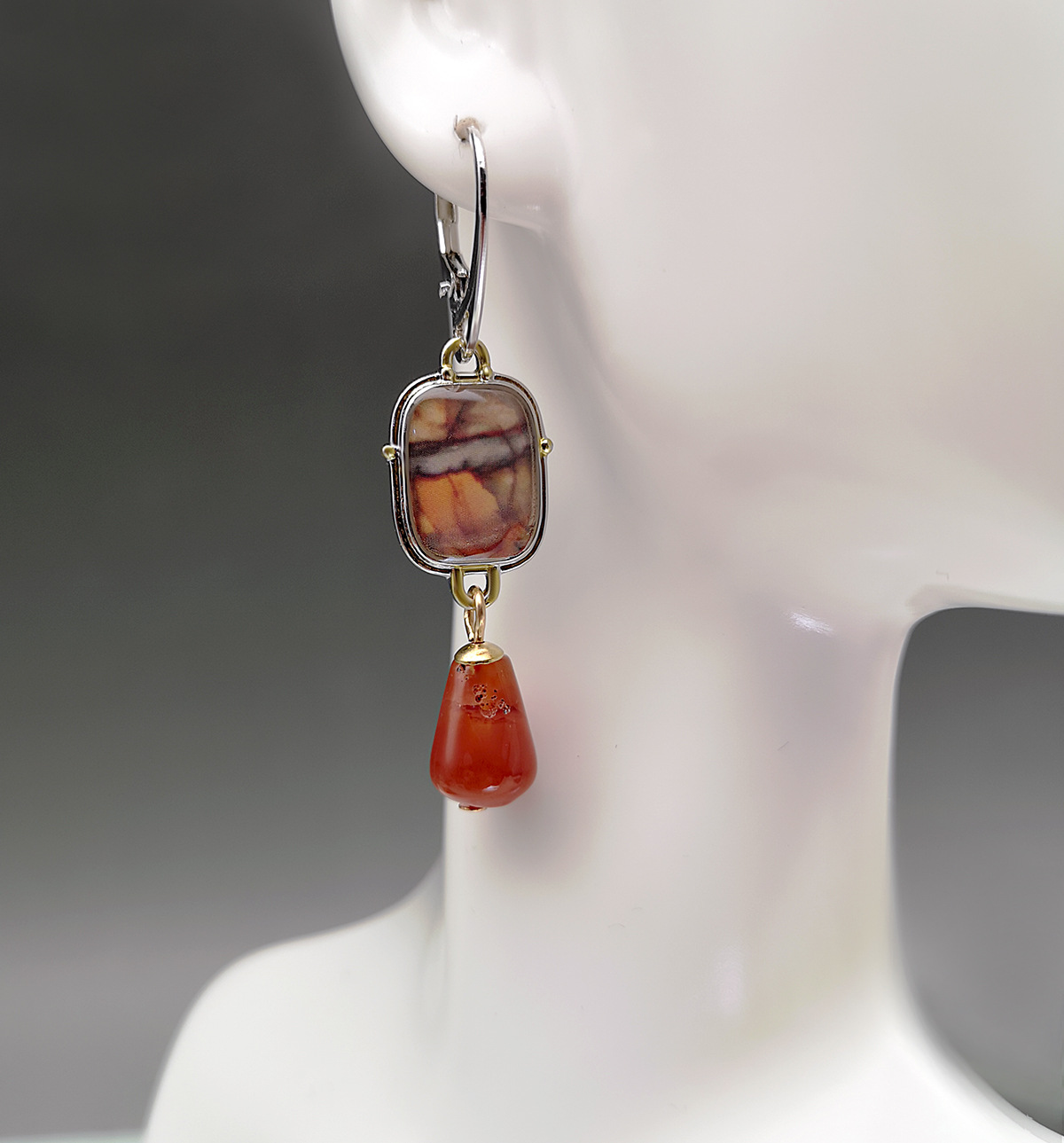 Jahrgang Pendientes Träne Orange verrotten Stein Ohrringe für Frauen Stamm Schmuck Geometrische Marmor aufbringen Tropfen Ohrringe