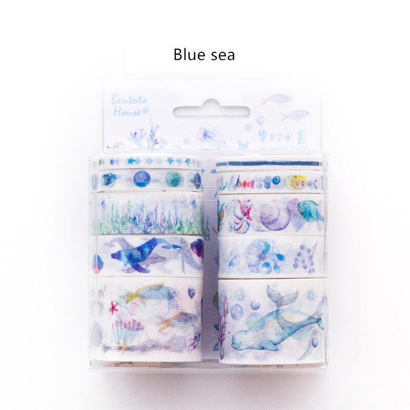 10Pcs Candy Stad Kleur Papier Washi Tape Set Blauwe Zee Paars Nebula Rode Decoratie Masking Tapes Stickers Briefpapier a6346: Blue sea