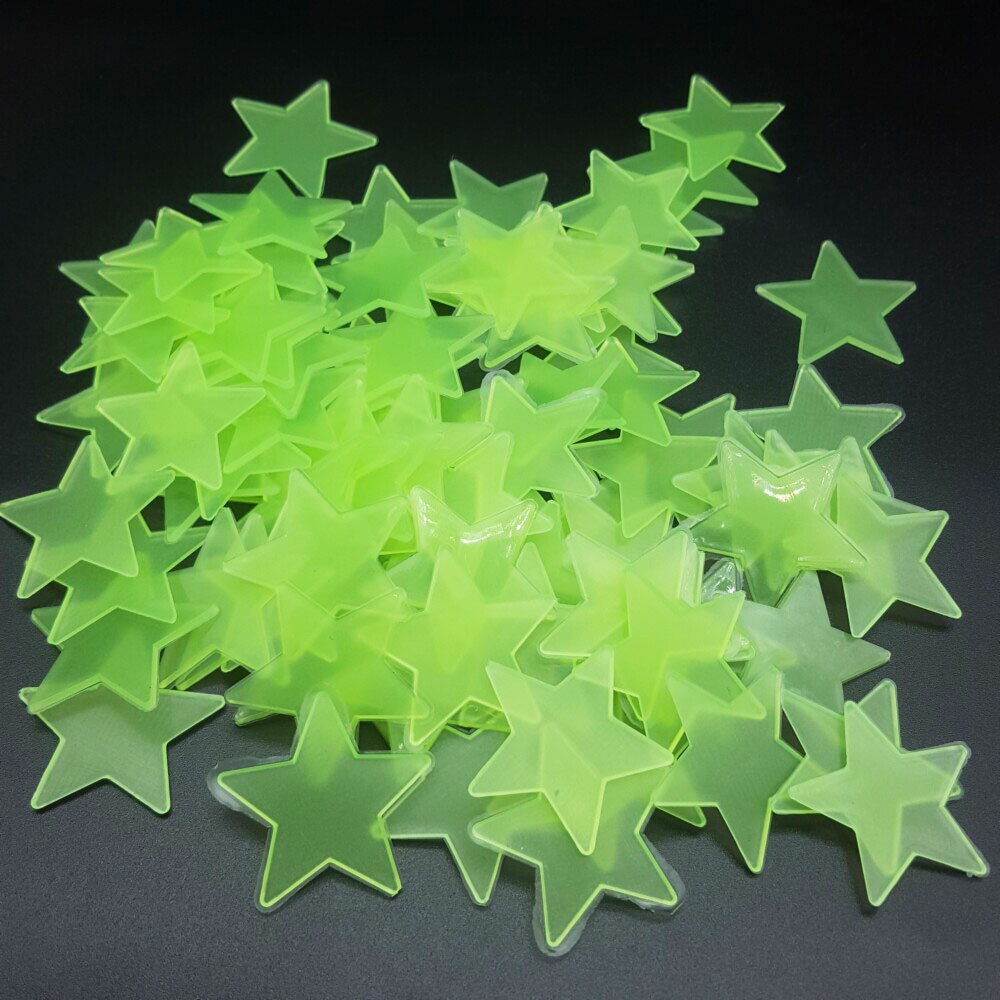 QIBU 100 stuks Lichtgevende 3D Ster Fluorescent Glow in The Dark Kerst Decoratie voor Kid woonkamer Accessoires DIY Muur stickers: light green