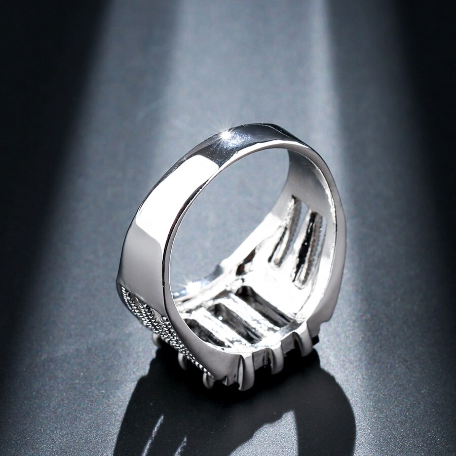 Kinel Heißer gotisch Schwarz Ring Männer Antike Tibetanische Silber Mosaik Helle Kristall Jahrgang-Schmuck Punk Hochzeit Ring