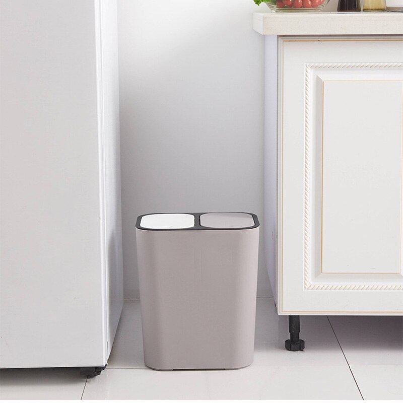 Newly Trash Can Rectangle Plastic Push-Button Dual Compartment 12liter Recycling Waste Bin Garbage Can