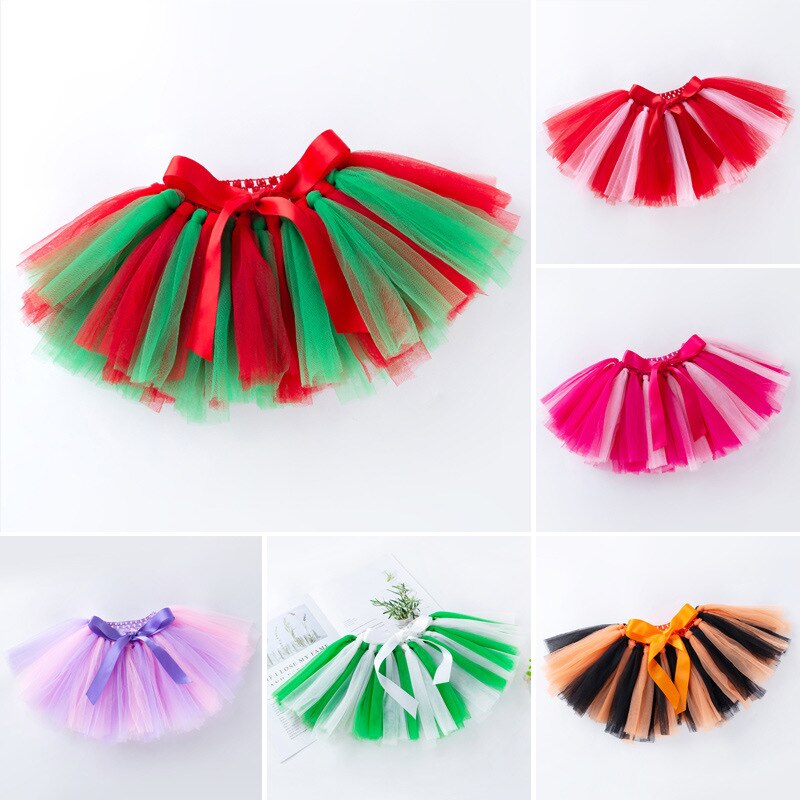 Bebê meninas sortidas cores artesanal malha tutu saias para crianças festival de natal aniversário curto pettiskirt roupas 0-2y