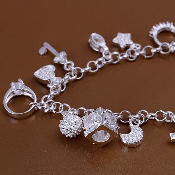 S925 sterling Silver color 13 charms bracelets bracelets women jewelry h144