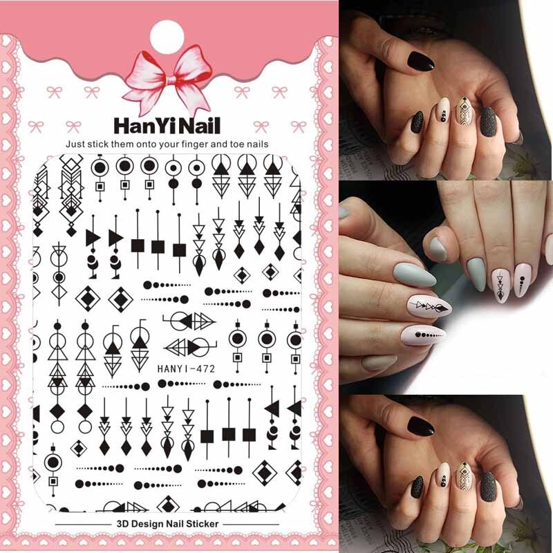 3D Nail Art Sticker Voor Manicure Decoratie Zwart Goud Kleuren Geometrische Lijnen Bladeren Ultra Dunne Slider Nail Lijm HY004: 472