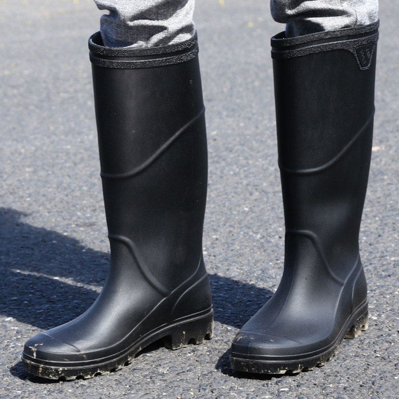 Rainboots Good PVC Rubber low Heels Non-slip Men Rain Boots Mid-calf Male water shoes Waterproof work Water Shoes botas8