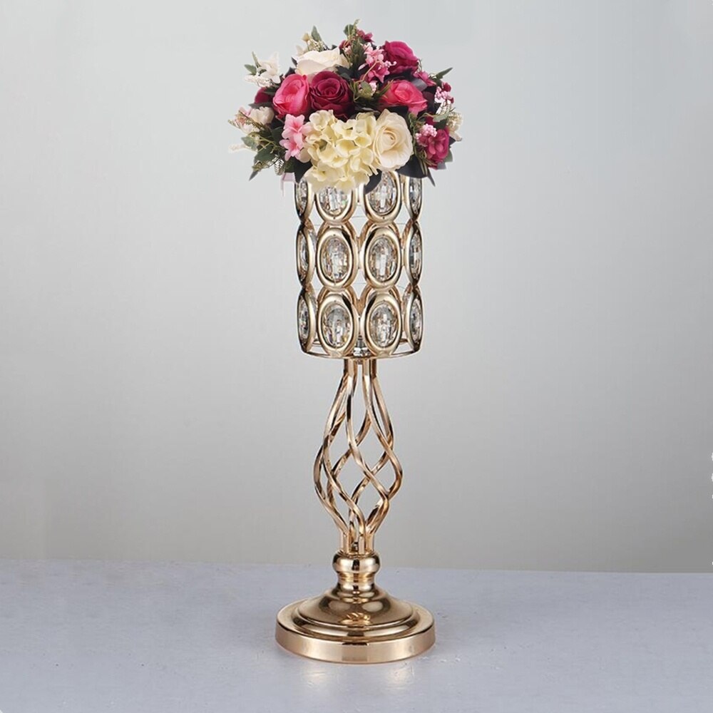 Candelabros dorados de Metal, candelabro de cristal hueco para mesa de boda, centro de mesa, flor, camino de plomo para decoración del hogar: 49CM H