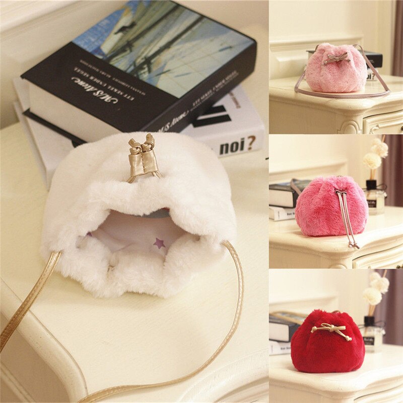 Moda casual sólida crianças meninas da criança bonito crossbody saco outono inverno bolsas de pelúcia balde bolsa de moeda mochila um tamanho