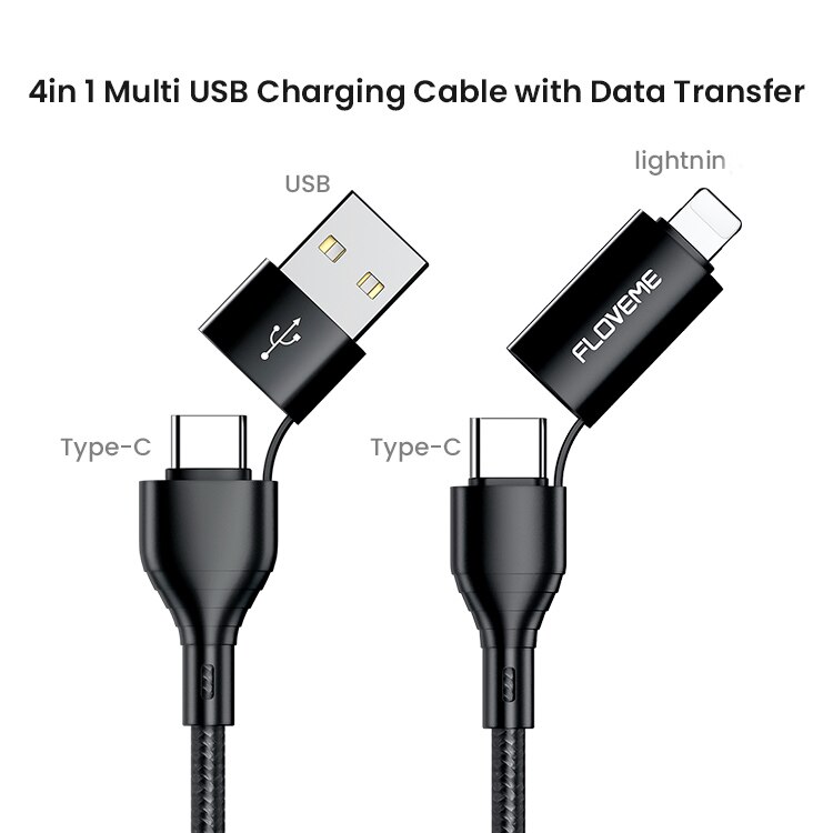 Floveme 4 In 1 Usb Kabel 3A Usb C Tot Verlichting Kabel Voor Iphone 13 12 11 Pro Snel Opladen type C Lader Voor Samsung Datum Kabel: Default Title