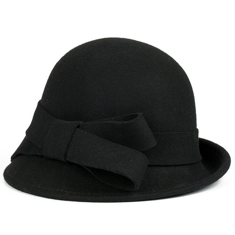 Nye 100%  ull europa england høst vinter dame fedora caps årgang sol hattemaker til kvinne dame avlet brem ull filt buehatt