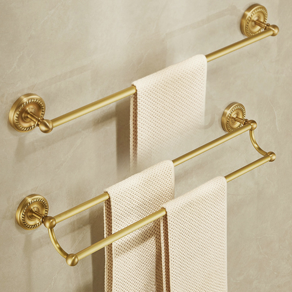 Antieke badkameraccessoiresets van geborsteld messing: handdoekrek, toiletpapierhouder, zeephouder, handdoekrek, badkamerbeslagsets