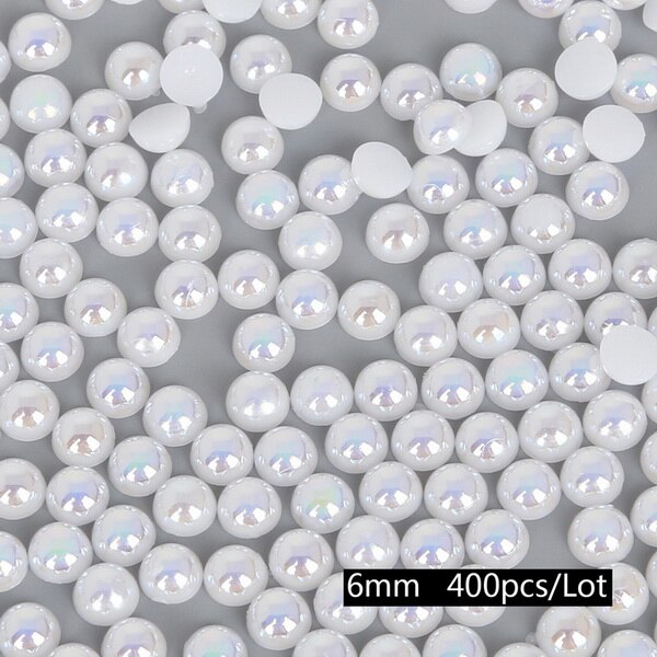 Maat 3mm-14mm ab kleuren knutsel abs imitatie halfronde platte achterkant witte parel kralen passen diy knutsel sieraden kleding accessoires: 6mm