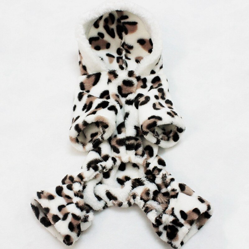 Zachte Pet Dog Puppy Cat Kleding Fleece Leopard Print Costume Coat Jumpsuit Met Capuchon