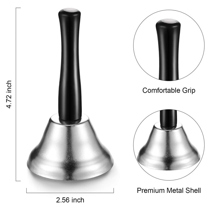 4 Pack Rvs Hand Bell En Call Bell Hand Bel Met Zwart Houten Handvat Desk Bell Service Bel