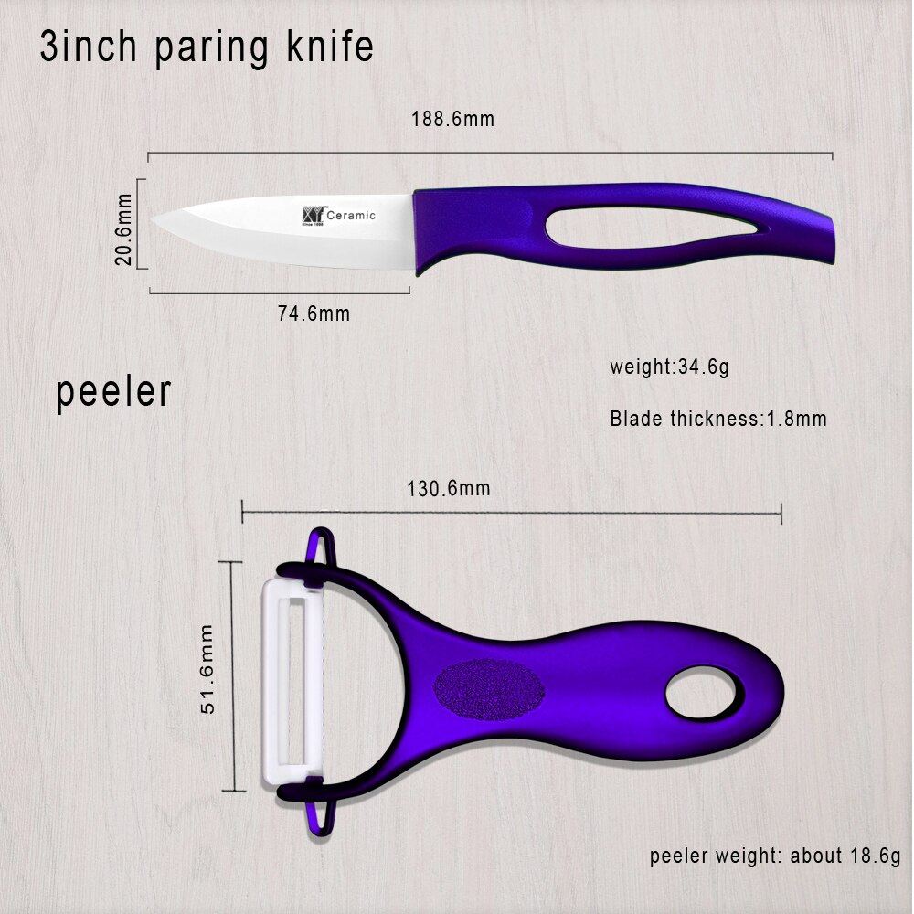3, 4, 5, 6 tommer keramisk knivsæt + knivholder + skræller bedste madlavningsværktøj hvidt blad lilla håndtag kitcehn kniv 6 -delt sæt