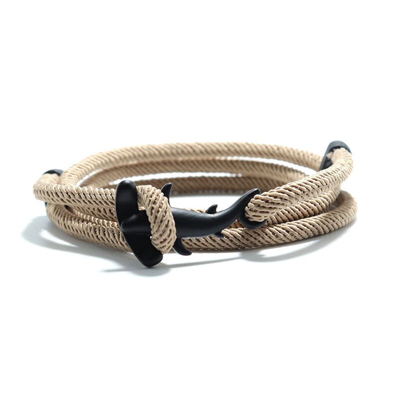 Bobo – Bracelet à cordes multicouches fait à la main pour Homme, bijou gothique, tête de requin, Viking: Black Khaki