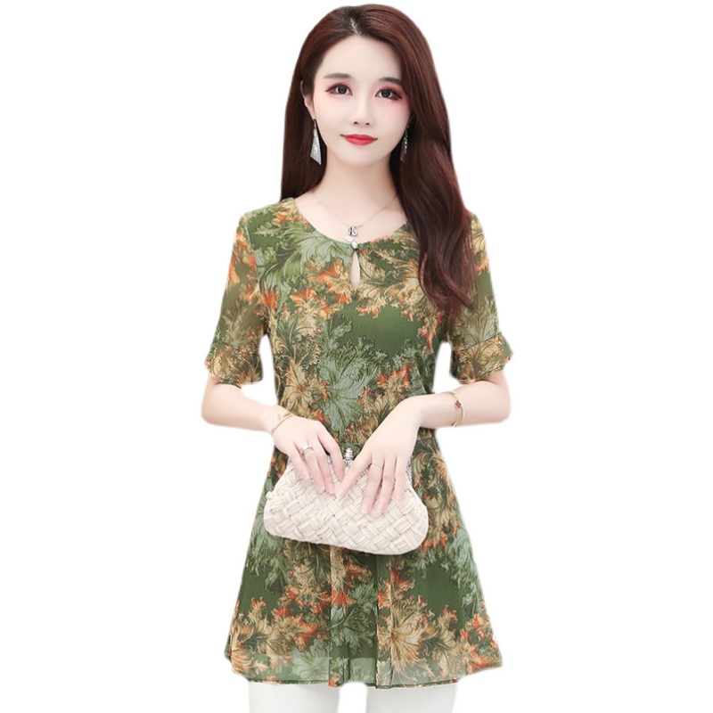 Sommertøj 5xl 4xl 3xl toppe bluser til kvinder grøn sommer blomsterprint tunika lang skjorte afslappet mave peplum bluser