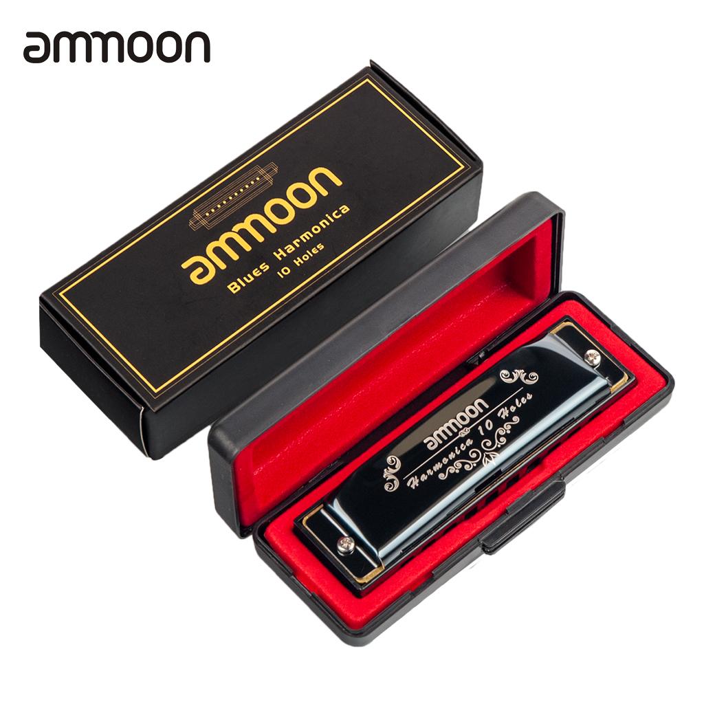 Ammoon 10 hull 20 toner blues munnspill munn orgel key of c med oppbevaringsboks for barn nybegynnere studenter musikal: Svart