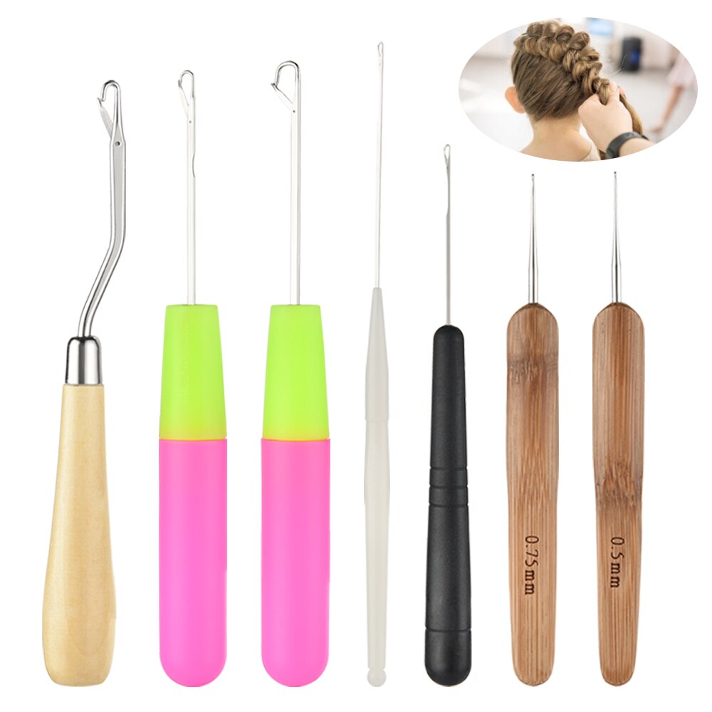 7pcs/Set Latch Hook Plastic Crochet Needle Braiding Latch Hook Weaving Hair Dreading Hooks Tool Weaving Hair Dreadlock Craft