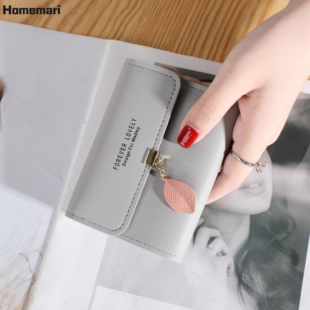 Homemari mulheres couro do plutônio carteiras femininas bolsas longas sacos de dinheiro folha telefone bolso senhoras carteira titular do cartão embreagem mujer 2021: Short-gray