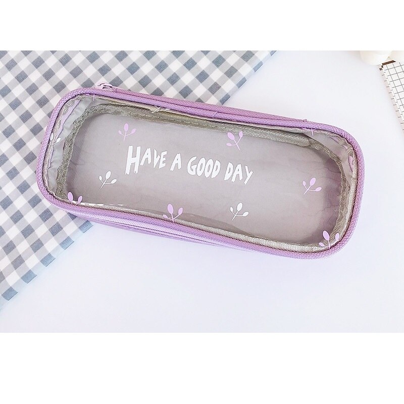 Estuche transparente con ventana para lápices, bolsa de gran tamaño para guardar lápices, material escolar para estudiantes, resistente al agua, F396: Purple