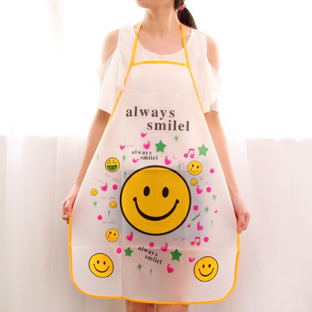 Delantal de dibujos animados, delantales antiaceite sin mangas, impermeable, delantal para mujeres, ajustable de PVC, limpiador cocina, accesorios 1 *: Smiley face