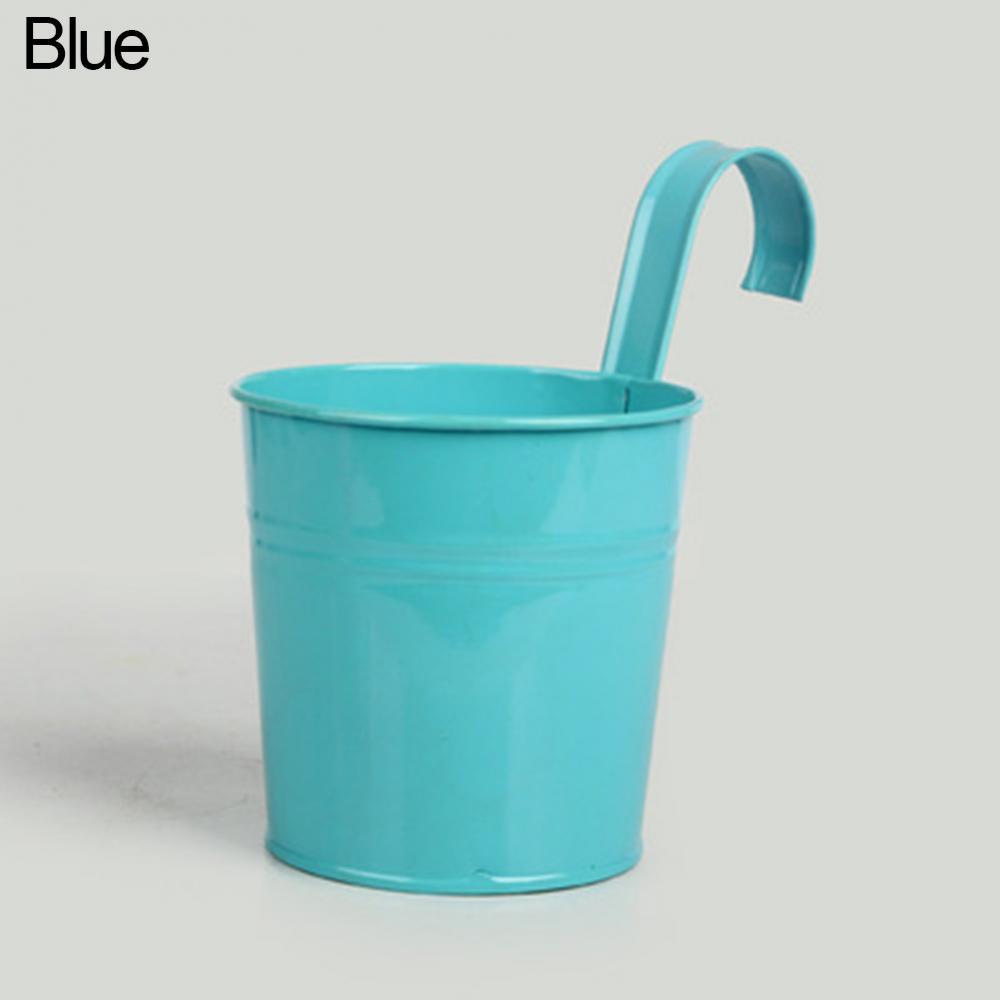 1pcs Multilcolor Metal Hanging Flower Pots Fence Hanging Plant Pots Garden Balcony Wall Vertical Hanging Bucket Holder Basket: Blue