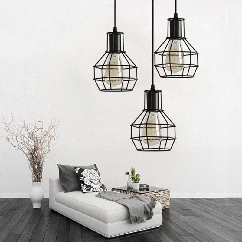 Nordisk loft retro jernbur moderne lysarmatur amerikansk industri vintage lampe kjøkken hengende lamper