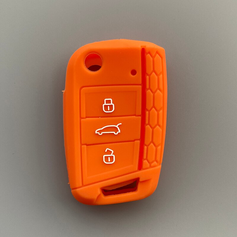 Funda de Gel de sílice para llave de coche, cubierta de 3 botones para Volkswagen Golf 7 mk7 Seat Ibiza Leon FR 2 Altea Azteca para Skoda Octavia: Naranja