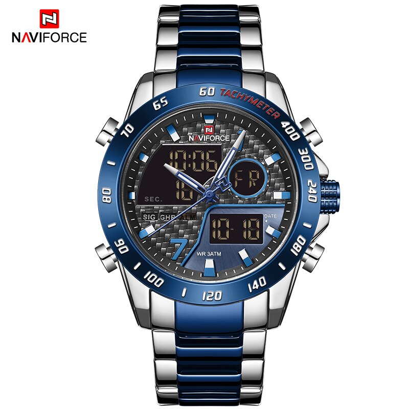 Naviforce Heren Horloges Analoge Led Digitale Quartz Dual Display Horloge Mannen Mode Sport Chronograaf Waterdicht Horloge: SBEBE