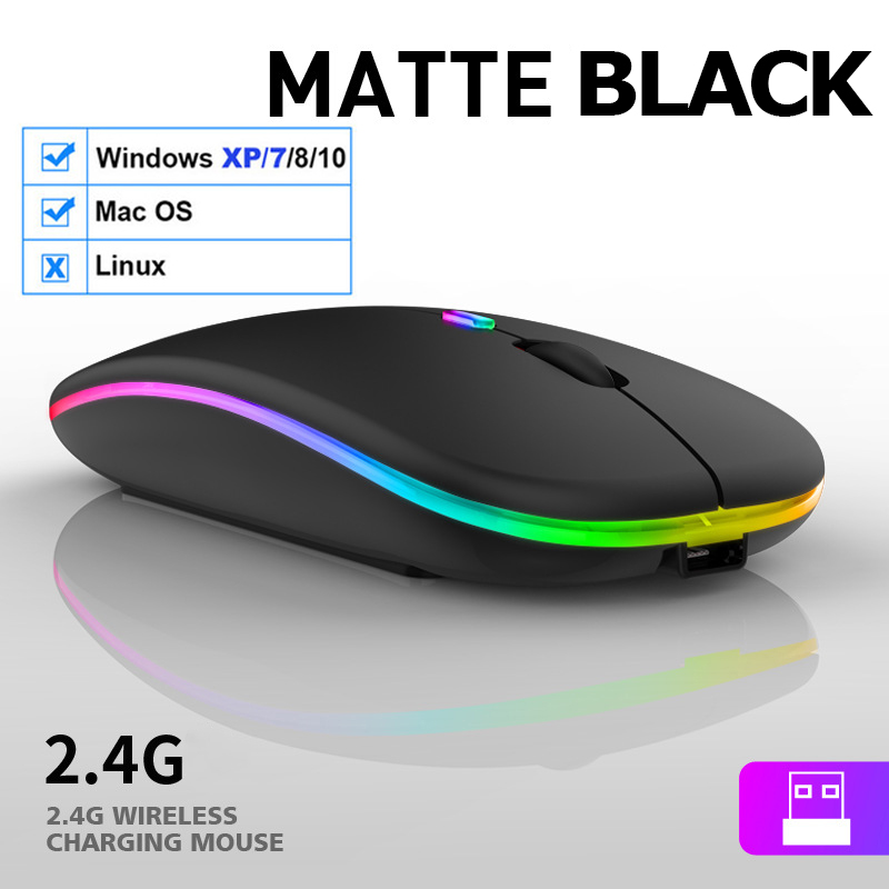 Raton Wireless Mouse With LED Backlit USB Rechargeable Bluetooth-compatible RGB Silent Gaming Mouse For Computer Laptop PC: wuxian-black