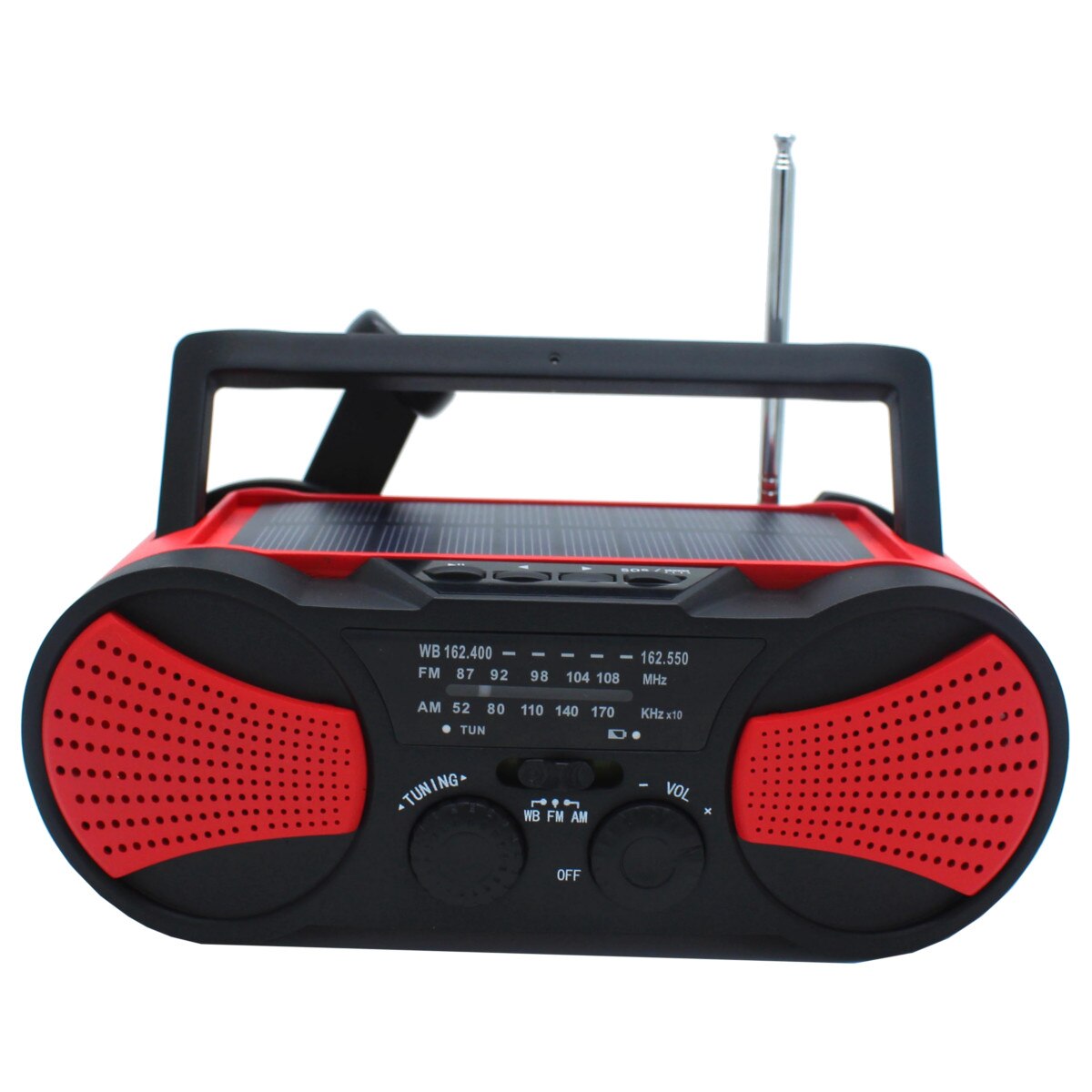 Solar Power WB Crank Emergency Power Bank Hand Crank Self Powered AM/FM Weather Portable Radio 2000mAh Rechargeable: Red