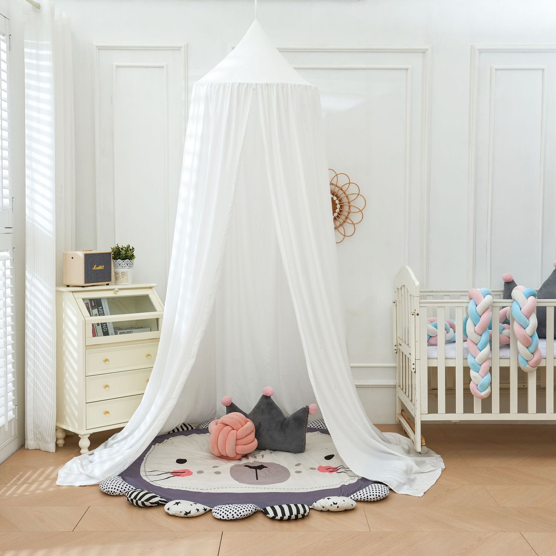 Kids Hanging Bed Canopy Baby Mosquito Net for Crib Dome Curtain Baby Mosquito Net Play Tent Children Room Decoration: Beige