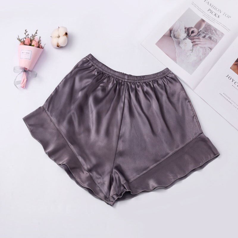 Dame Nahtlose Kräuselte Sicherheit Hosen dehnbar Reine Farbe Dünne Atmungsaktive kurze Hose Glänzend Satin- Stoffe Elastische Taille Französisch Unterhose