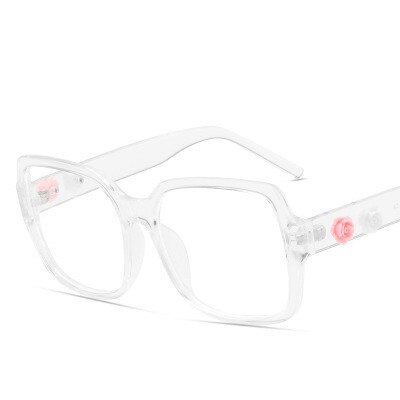 Blomsterbrille ramme kvinder retro firkantet personlighed damer fladt spejl anti-blå lys briller gennemsigtige beskyttelsesbriller: C8