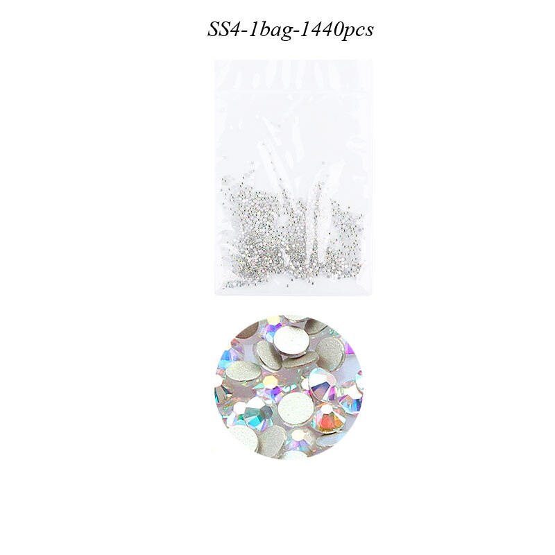 Swarovski – strass en verre à dos plat pour ongles, 1440 pièces, tailles mixtes SS4-SS50, pierres de décoration AB claires pour Nail Art, accessoires de manucure: SS4  1440Pcs