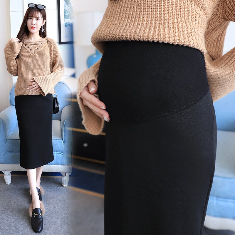 Neue Herbst Koreanische Mutterschaft Röcke Elastische Taille Bauch Lange Röcke Seite Teilt Röcke für Schwangere Frauen Schwangerschaft: XL