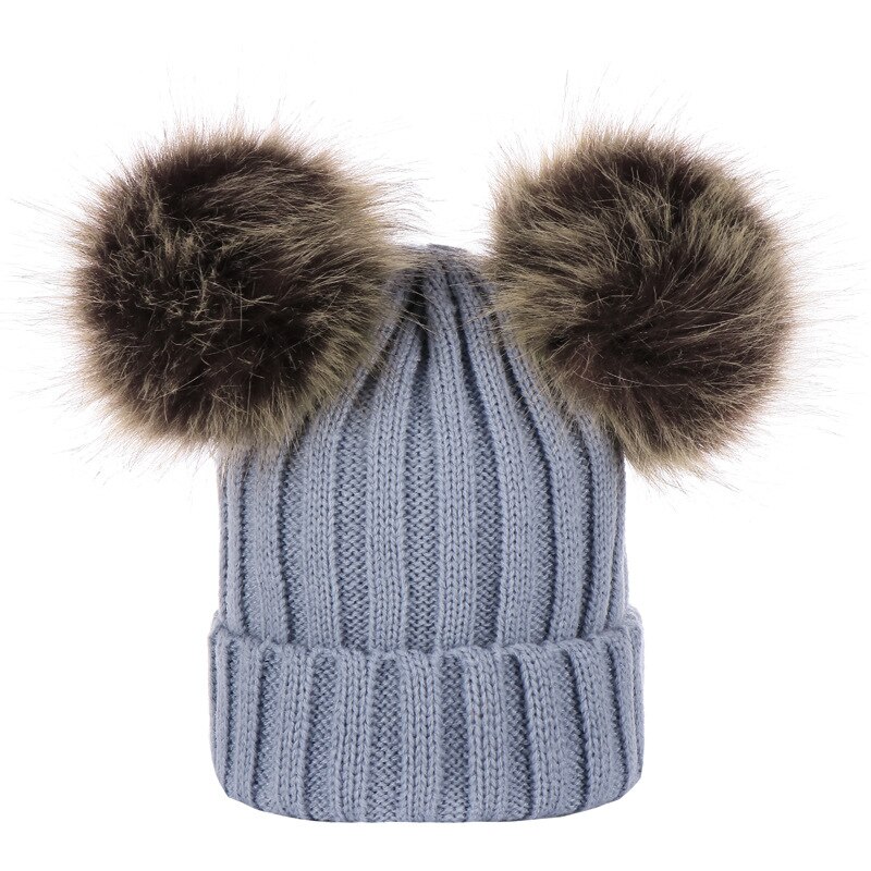 Winter warme baby muts met bont, dubbele pompon, gebreide baby meisjes jongens muts, peuter kindermuts, muts voor kinderen, kindermutsen, mutsen