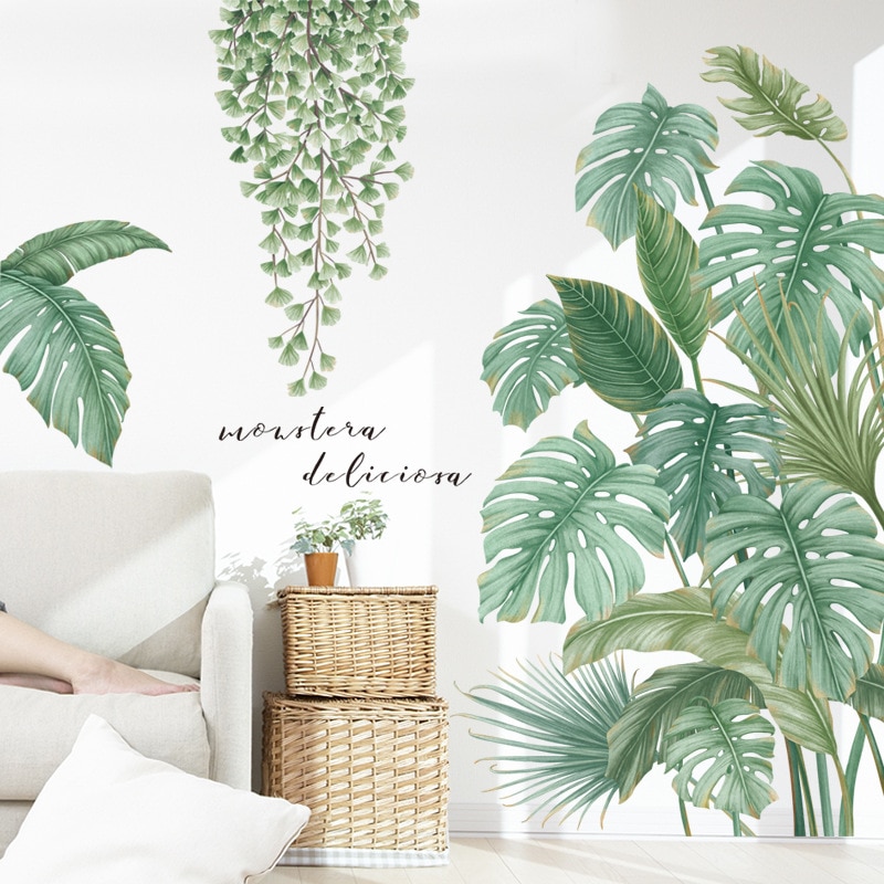Nordisk stil tropiske blade væg klistermærker til stuen soveværelse miljøvenlige vinyl vægoverføringsbilleder kunstmalerier plakat hjem indretning
