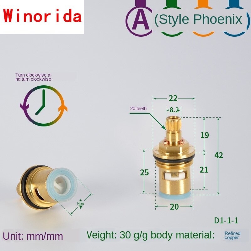 Faucet Copper Valve Core and Cold Water Fast Opening Triangle Valve Switch Ceramic Valve Core Copper Head Repair Parts: Section A reverse