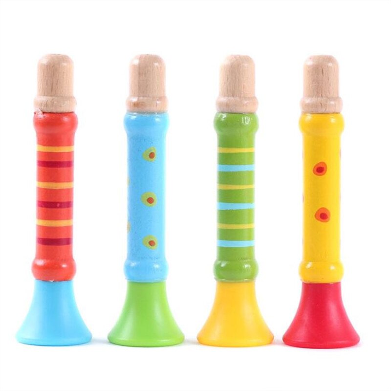 Baby trä musikinstrument leksaker liten högtalare trä vertikal visselpipa små högtalare trumpet leksak barn barn slumpmässig färg