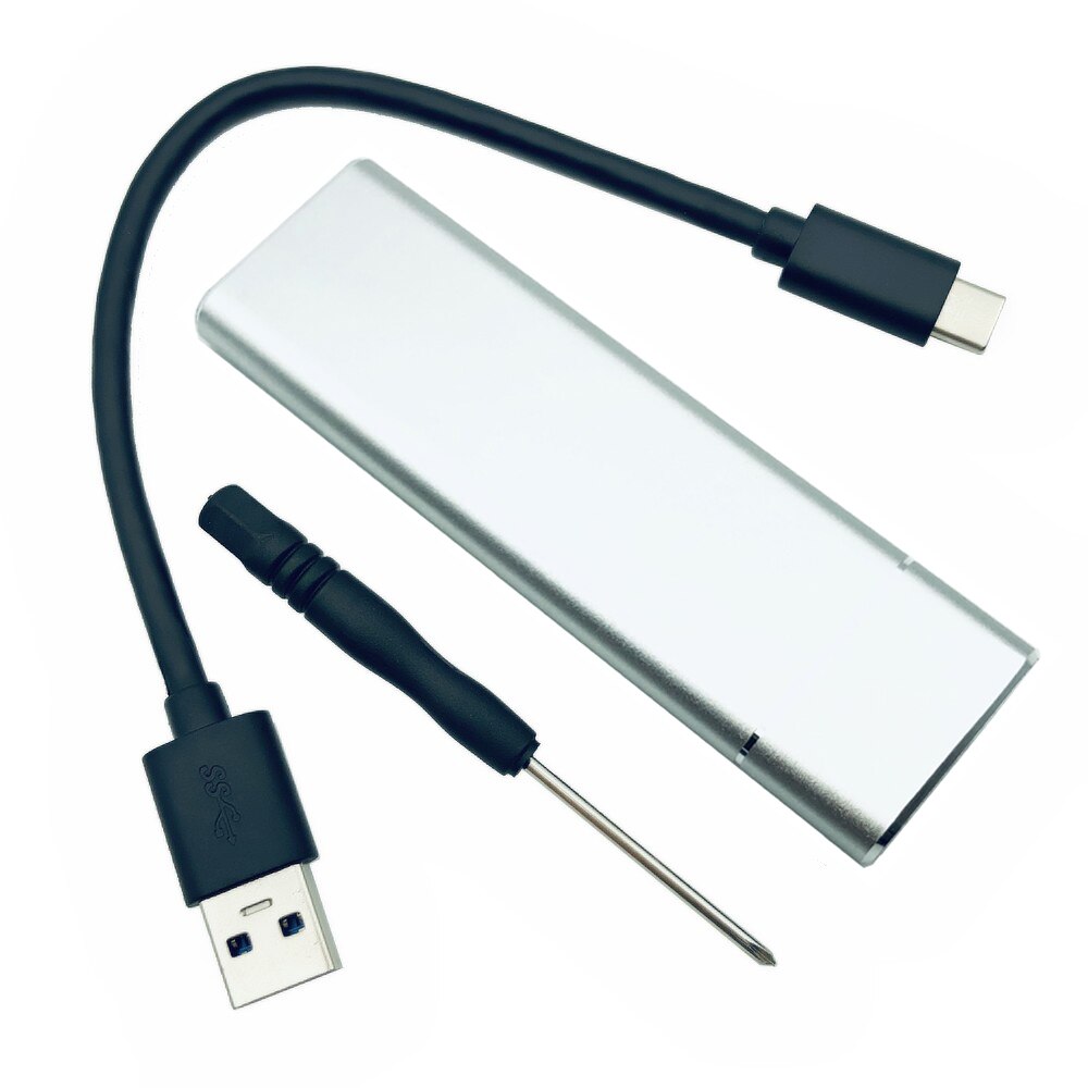 Caja de disco duro USB 3,1 a M.2 NGFF SSD, adaptador de tarjeta, carcasa de HDD con Cable tipo C para 2230/2242/2260/2280 m2 SATA SSD: Silver