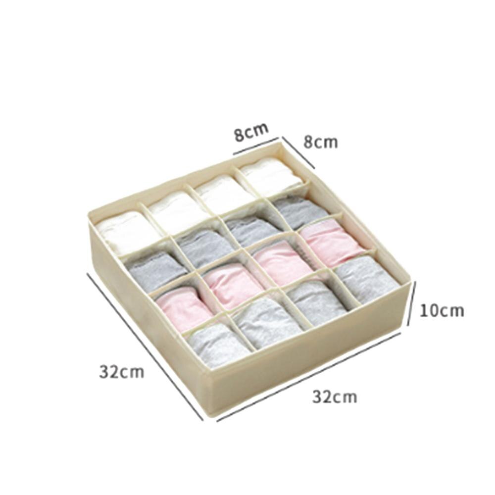 24/16/7 grid underwear/socks storage box Collapsible Underwear Storage Basket Cloth Box Detachable Sorting Elastic Split Holder: Beige 16grid
