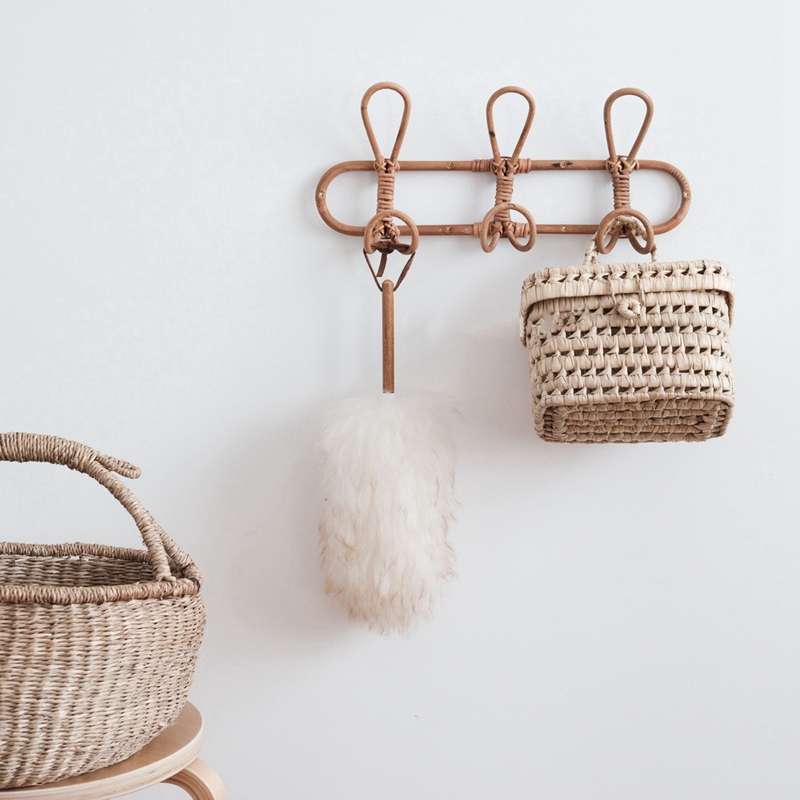Vintage Rotan Kleerhanger Kids Kleding Organizer Rack Kinderen Hanger Kinderkamer Decoratie Rotan Muur Hanger