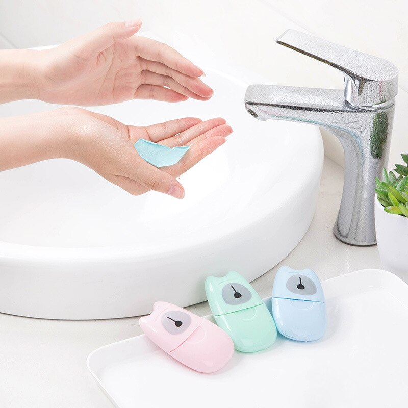 50 stuks wegwerppapierzeep voor op reis, draagbare handwasbox, aromatische plakjes, vellen, mini-zeeppapier voor kinderen en volwassenen