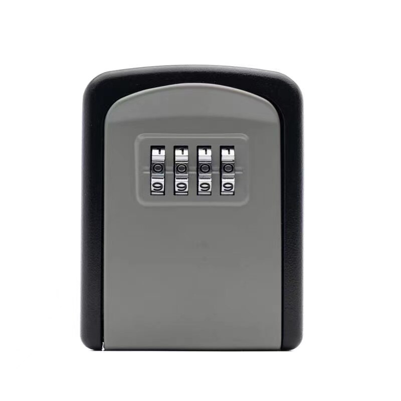 Aluminum Alloy Password Key Lock Box Storage Key Wall Mounted Key Safe Waterproof Outdoor Key Box 4-digit Password: Black and gray
