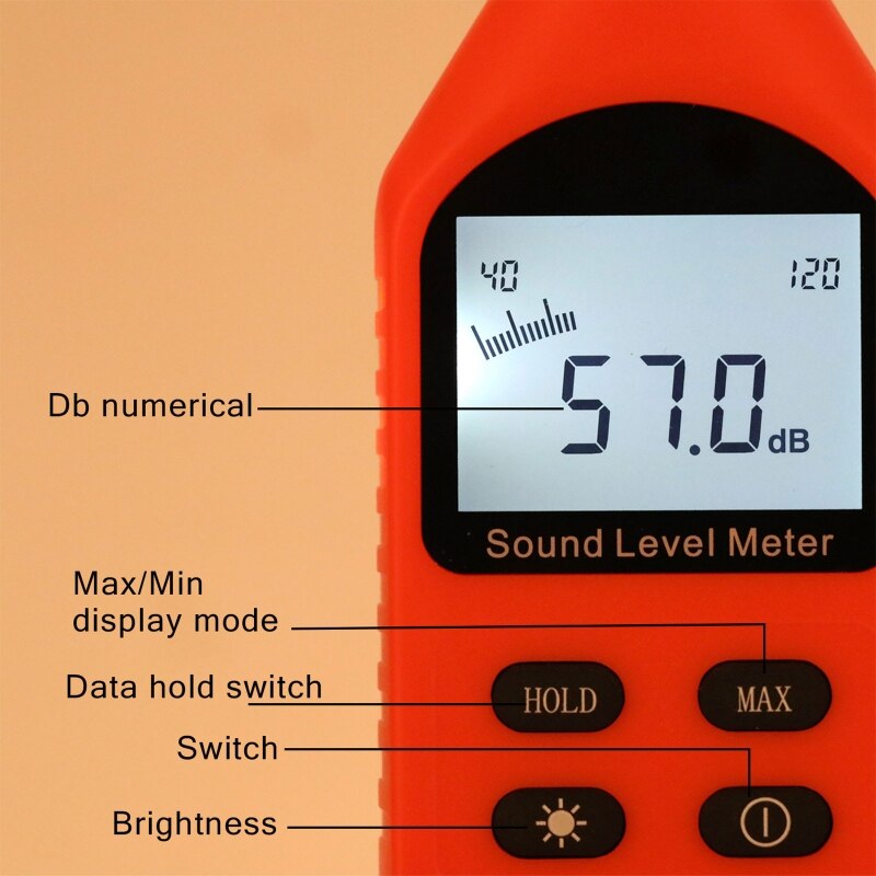 Digitales Schallpegelmessgerät mit LCD-Display (30–130