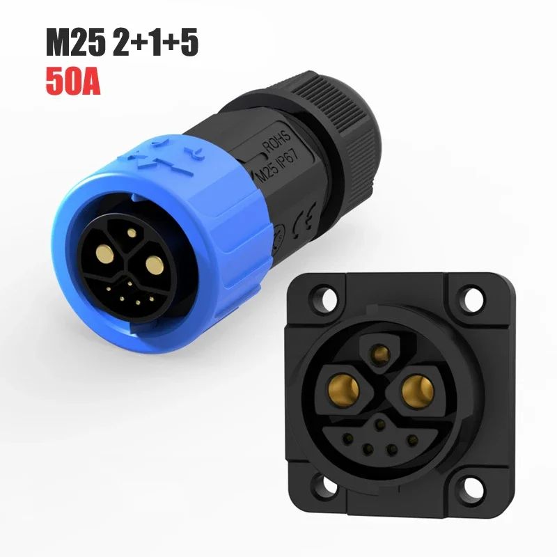 IP67 50A 2 + 1 + 5 Cable de puerto de carga de motocicleta eléctrica M23 Cable conector de batería de litio para bicicleta eléctrica enchufe macho hembra de 8 pines