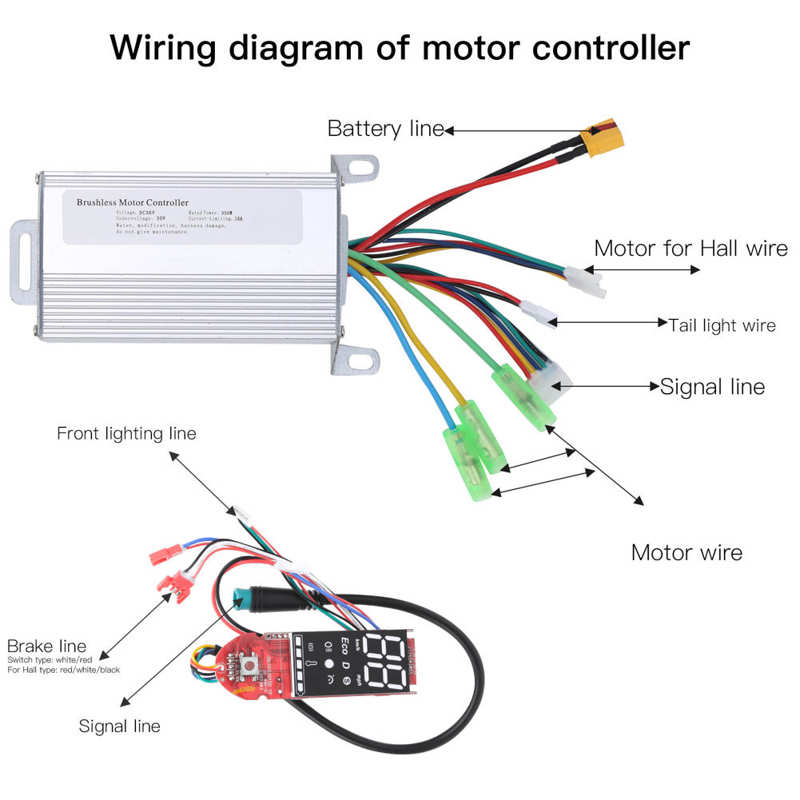 Scooter borstlös motor 36v 350w controller digital display instrumentpanel gaspedal fram bakljus för xiaomi  m365 elektrisk scooter