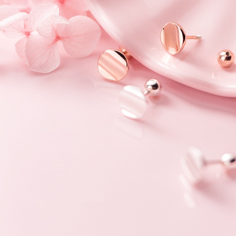 100% 925 Sterling Silver Unique Punk Retro Concave Circle Stud Screw Earrings for Women Girls Minimalist Jewelry