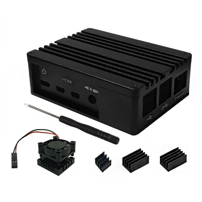 Raspberry pi 3/4 Model B aluminum black/silver case, with Fan Heatsink: PI4-Case-black